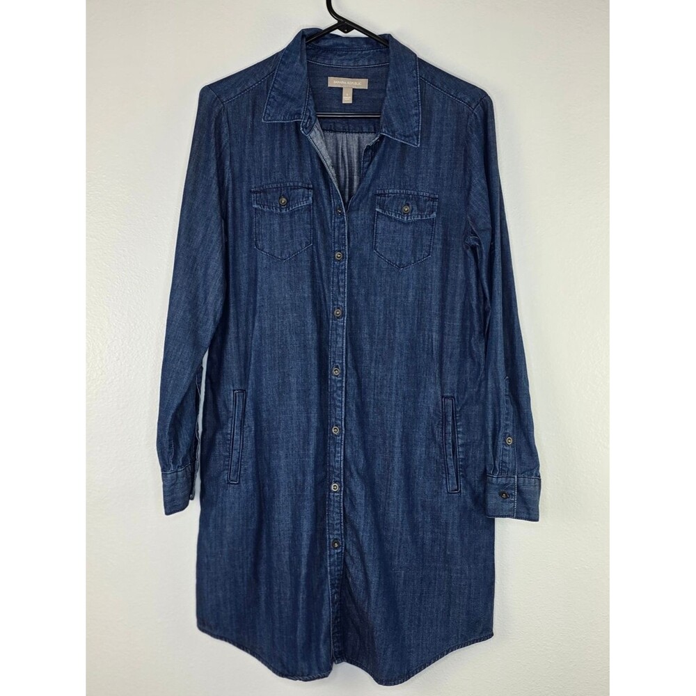 Banana Republic Blue Chambray Denim Tie Waist Long Sleeve Button Up Dress 6 - Picture 5 of 10